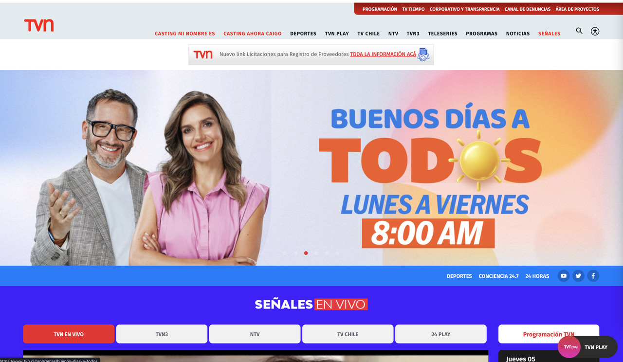 TVN – Banner Expandible Desktop. en Sitios Web: tvn.cl y 24horas.cl